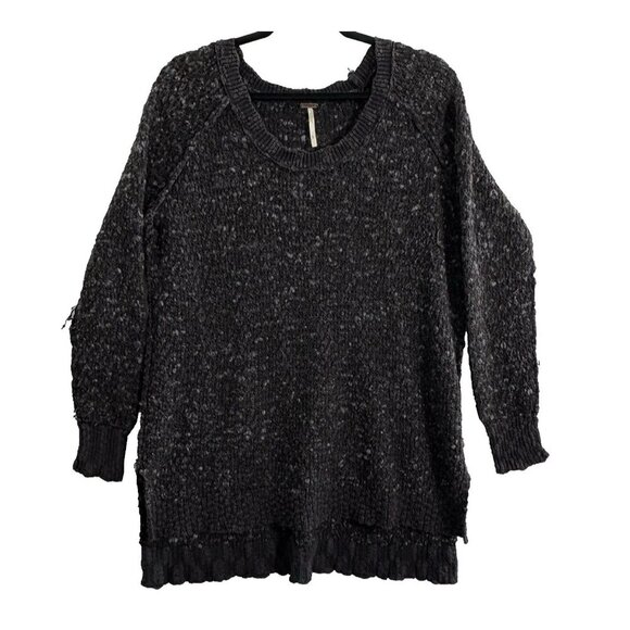 FREE PEOPLE Women Sweater Size L Black Pullover Long Sleeve Chunky 55-10 - Picture 1 of 11